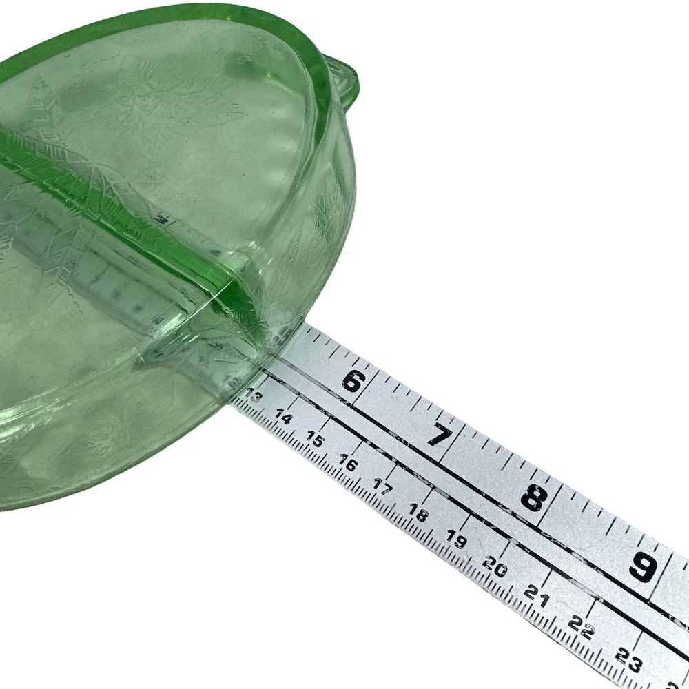 Jeanette Glass Poinsettia Green Uranium Depression Glass Divided Relish Dish